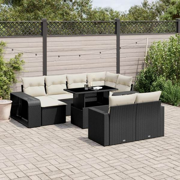 vidaXL 11-tlg. Garten-Sofagarnitur mit Kissen Schwarz Poly Rattan, UV-beständig, 3274579