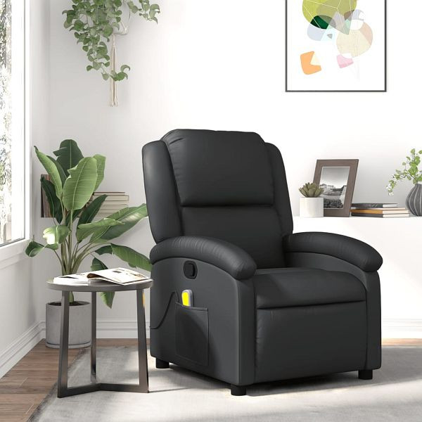 vidaXL Massagesessel Schwarz Echtleder, Füllmaterial: Schaumstoff, PP-Faser, 371793
