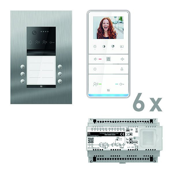 TCS Türkontrollsystem video: pack PRO 6WE Außenstation AVU 6T UP 6x Freisprecher IVW6511 Steuergerät, PVUF062/001