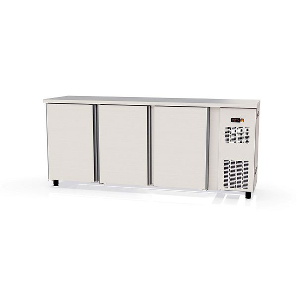 Vaiotec TOPLINE Barkühltisch 530 Edelstahl / 3 Türen, Fassungsvermögen netto 442 Liter, 202,5x53x85 cm, 11387