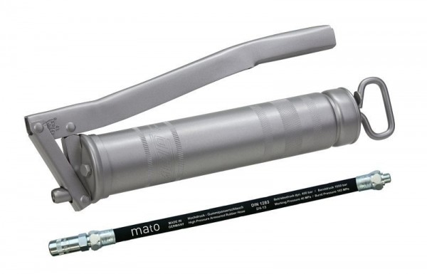 MATO Ganzstahl-Fettpresse E503 mit mit 30 cm Sicherheits-Gummipanzerschlauch RH-30C, Anschlussgewinde M10x1, 3052300