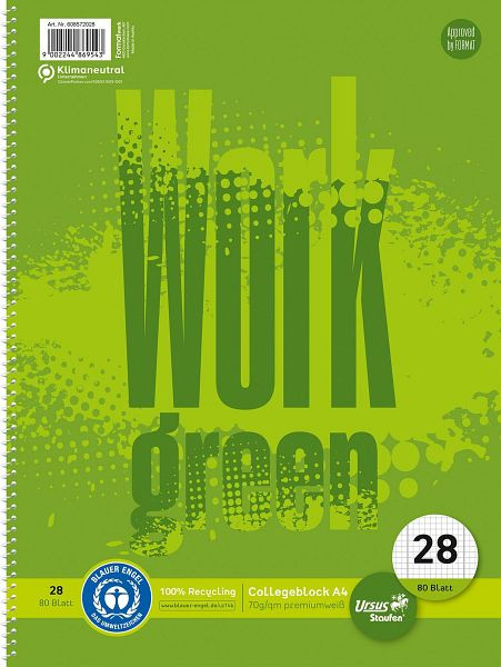 Ursus Style Collegeblock LIN28 - A4, 80 Blatt, 60 g/qm, kariert mit Rand, 608572028