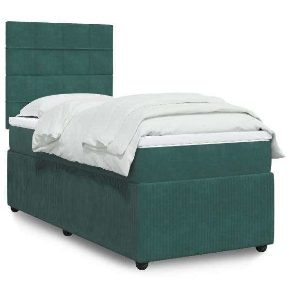 vidaXL Boxspringbett mit Matratze Dunkelgrün 90x190 cm Samt, 3294517