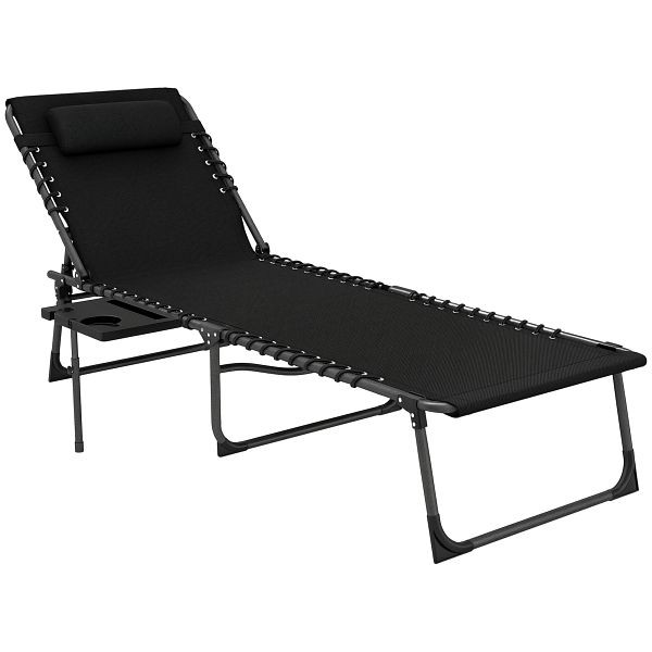 Outsunny Sonnenliege klappbar Gartenliege mit Kopfkissen, Liegestuhl mit 5-Fach verstellbare Rückenlehne bis 120 kg, 84G-721V00BK
