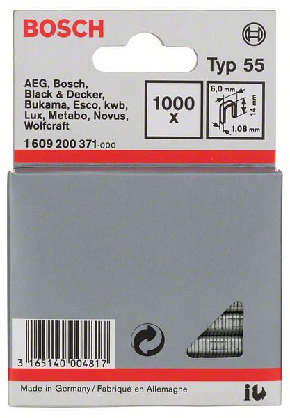 Bosch Schmalrückenklammer Typ 55, 6 x 1,08 x 14 mm, 1000er-Pack, 1609200371