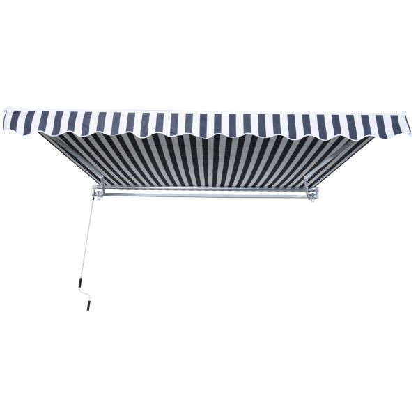 Outsunny Markise Gelenkarmmarkise Sonnenschutz mit Handkurbel 3,5x2,5m Grau+Weiß Alu+Polyester, 840-174