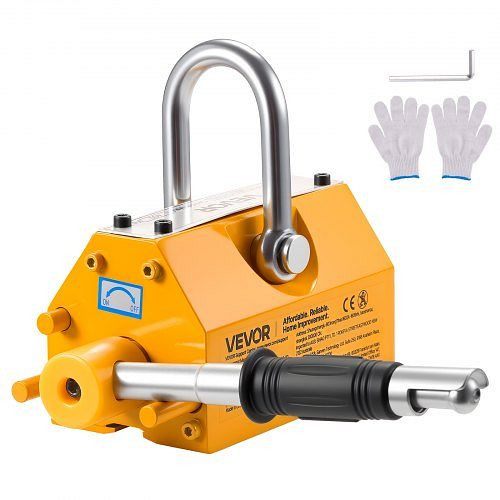 VEVOR Lasthebemagnet 400 kg Zugkraft mit Entriegelungsgriff & Stahlhaken, für Werkstattkräne, Gelb, UXYCXP880LBS7321O001V0