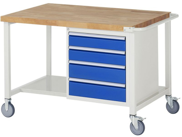 RAU Fahrbare Werkbank 8000 - Modell 8162, B1250 x T900 x H880-1080 mm, Systemunterbau B1245 x T850 mm, 4 Schubladen, 05-8162A6-129B4H.11