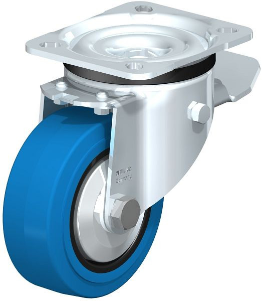 Blickle LK-POEV 100XR-1-ST-SB-FA Stahlblech-Lenkrolle, schwere Ausführung, mit Anschraubplatte & Feststeller, Elastik-Vollgummi, Blau, 850932
