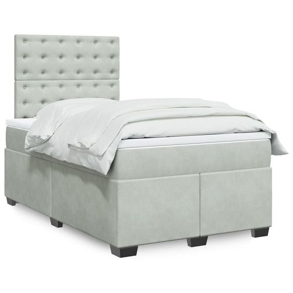 vidaXL Boxspringbett mit Matratze Hellgrau 120x200 cm Samt, 3293194