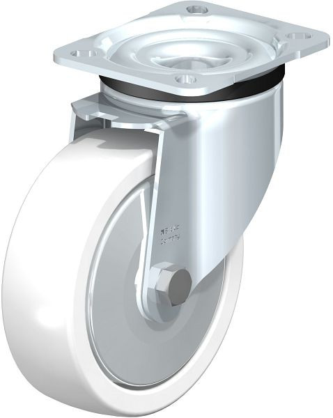Blickle LK-SPO 125K-1-FA Stahlblech-Lenkrolle, schwere Ausführung, mit Anschraubplatte, Polyamid, Weiß, 345728