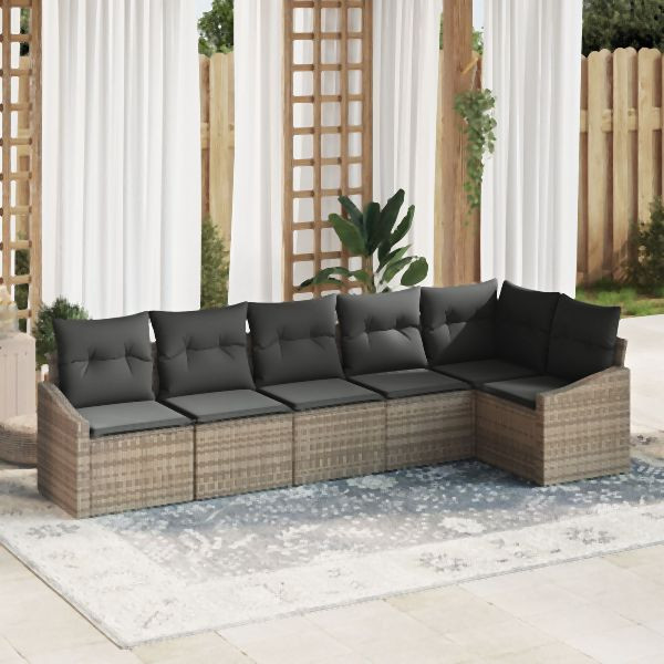 vidaXL 6-teiliges Garten Esszimmer Set mit Kissen Grau Poly Rattan, 3355408