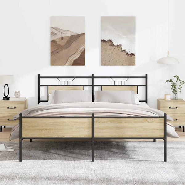 vidaXL Metallbett ohne Matratze Sonoma-Eiche 183x213 cm, 3325126
