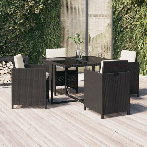 vidaXL 5-teilig Garten-Essgruppe mit Kissen Poly Rattan Schwarz, 3095503