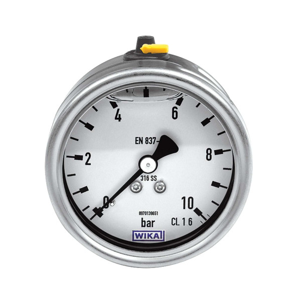 Wika Glyzerinmanometer, CrNi-Stahl, G 1/2 exzentrisch, 0 - 25,0 bar, Ø 100, 134037