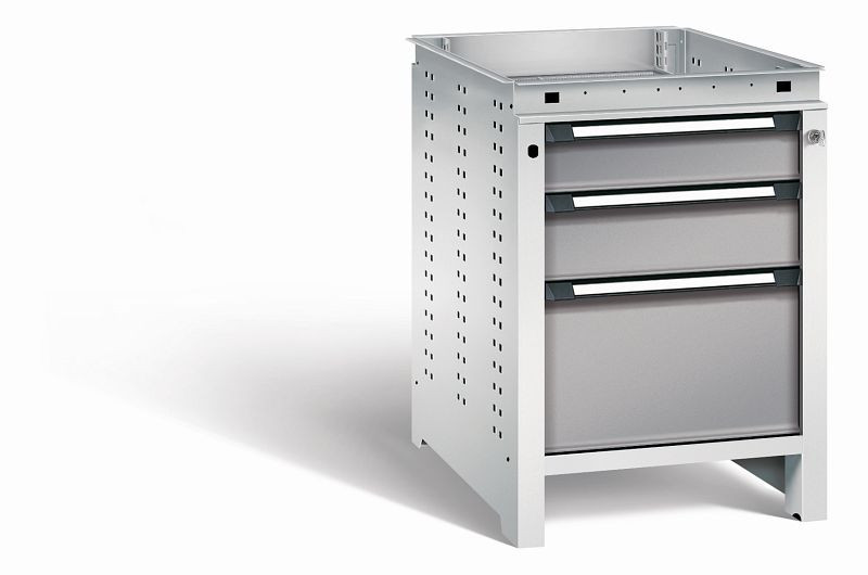 Otto Kind Werkbank Serie function Typ 106, ohne Platte, 3 Schubladen, mit Zentralverschluss, Gehäuse RAL 7035, Front RAL 7037, 072323367