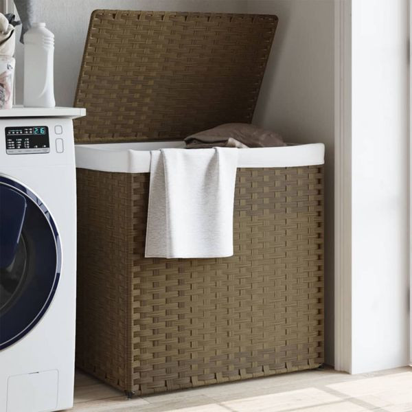 vidaXL Wäschekorb mit 2 Fächern 53x35x57 cm Poly Rattan, 372034