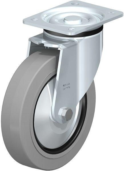 Blickle LK-POEV 200XR-SG-FA Stahlblech-Lenkrolle, schwere Ausführung, mit Anschraubplatte, Elastik-Vollgummi, Grau, 851305