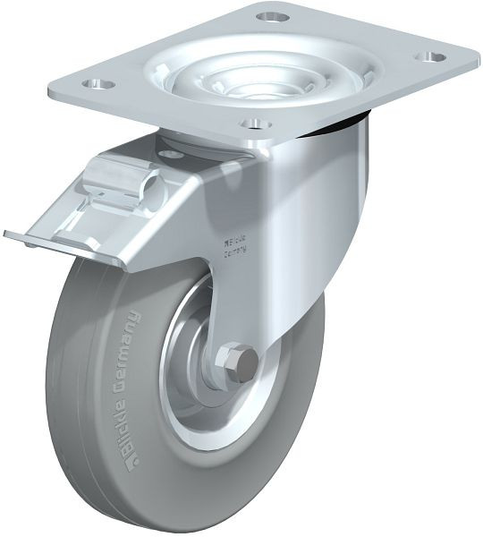 Blickle L-RD 140R-FI-VLI Stahlblech-Lenkrolle, mittelschwere Ausführung, mit Anschraubplatte & Feststeller, Zweikomponenten-Vollgummi, Grau, 638304