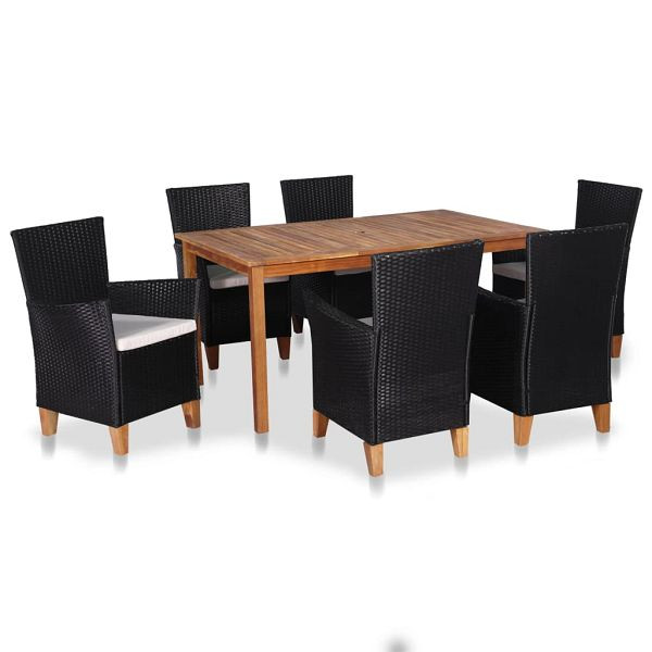 vidaXL 7-teilig Garten-Essgruppe Poly Rattan Schwarz und Braun, 44101