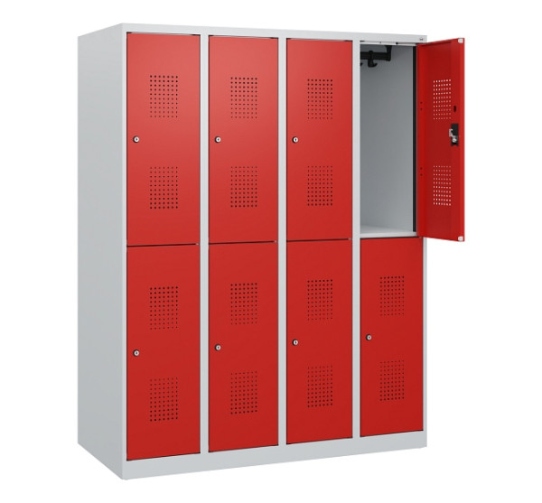 C+P Doppelstöckiger Spind Evolo PLUS, 8 Fächer, 1530x1200x500mm, 7035/3020, Zylinderschloss, 0493005-40 S10028