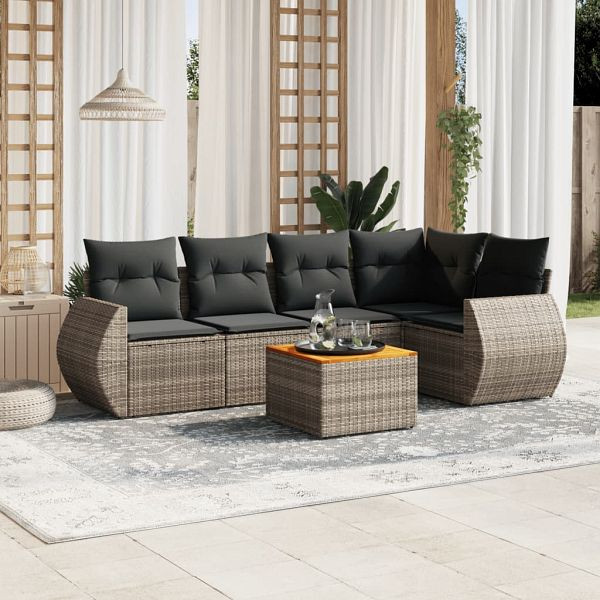 vidaXL 6-teilig Garten-Sofagarnitur mit Kissen Grau Poly Rattan, 3224996