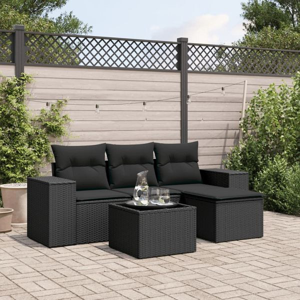 vidaXL 5-tlg. Garten-Sofagarnitur mit Kissen Schwarz Poly Rattan, 3254812