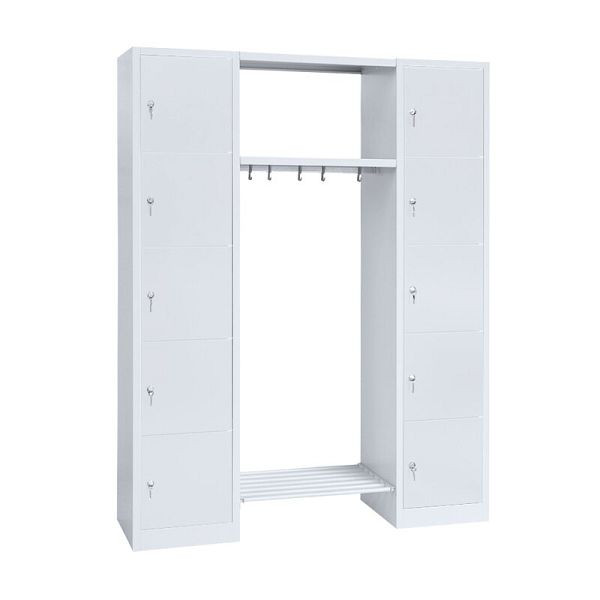 Lüllmann Garderobe, 2 Abteile, je 5 Fächer rechts/links, 1800 x 1430 x 500 mm, lichtgrau, 525520