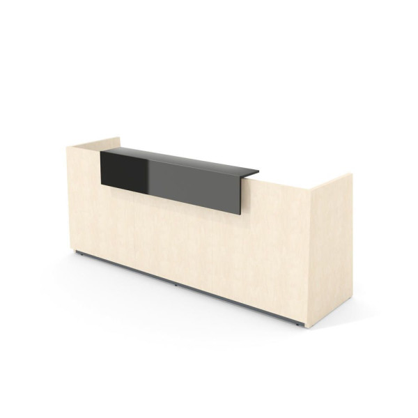 Deskin Theke LIBRA, Ahorndekor, Aufsatz grau glänzend, B 2600 x T 950 x H 1100 mm, 288081