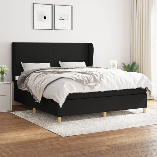 vidaXL Boxspringbett mit Matratze Schwarz 160x200 cm Stoff, 3128375