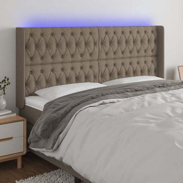 vidaXL LED Kopfteil Taupe 203x16x118/128 cm Stoff, 3124410