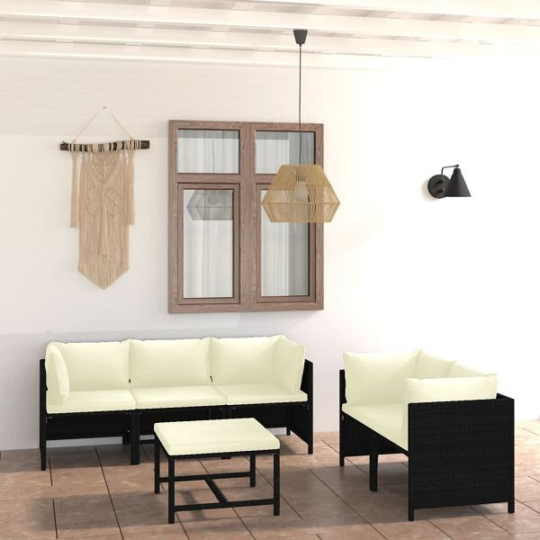 vidaXL 6-teilig Garten-Lounge-Set mit Kissen Poly Rattan Schwarz, 3059786