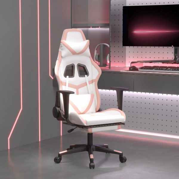 vidaXL Gaming-Stuhl mit Fußstütze Weiß und Rosa Kunstleder, 3143684