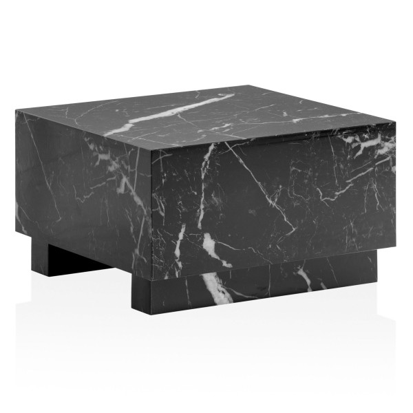 Wohnling Couchtisch MONOBLOC 60x60x35 cm Schwarz Hochglanz mit Marmor Optik, Wohnzimmertisch Cube Quadratisch, WL6.851