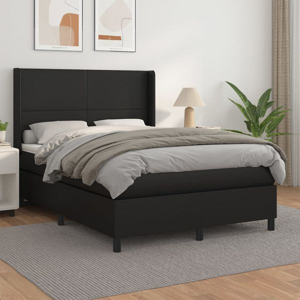 vidaXL Boxspringbett mit Matratze Schwarz 140x190 cm Kunstleder, 3132375