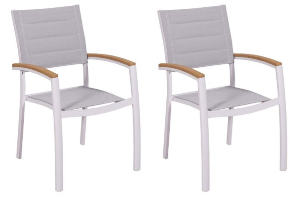 Merxx Stapelsessel Pisa, weiß, 2er Set, Armlehnen aus Kunststoff in realistischer Holzoptik, Aluminium mit Textilbespannung und Kunststoff, 51097-208