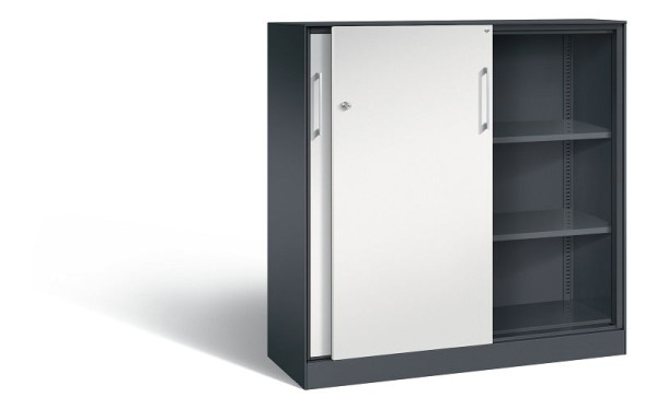 C+P Schiebetürenschrank Asisto, H1310xB1200xT435mm, Farbe: Schwarzgrau / Lichtgrau, Bügelgriff, 3 OH, 142031-000 S10132