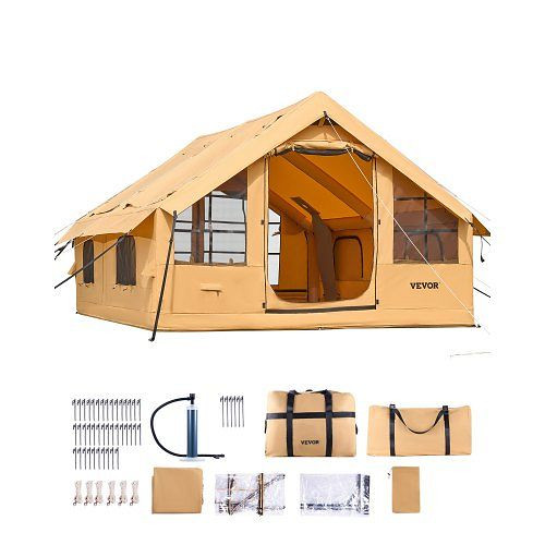 VEVOR Aufblasbares Glamping-Zelt 4x3x2,2m für 5-8 Personen, mit Pumpe, Ofenanschluss, 2 Türen, Netzfenstern & Tragetasche, KJZP431MCQWZ4I93RV0