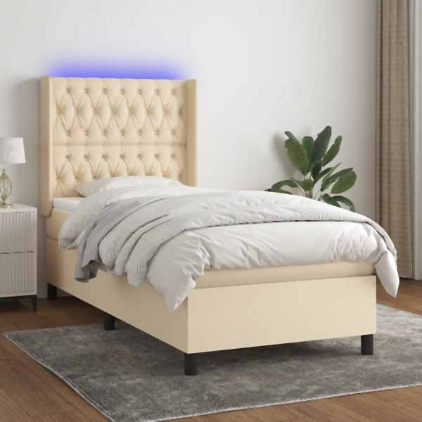 vidaXL Boxspringbett mit Matratze & LED Creme 100x200 cm Stoff, 3138538