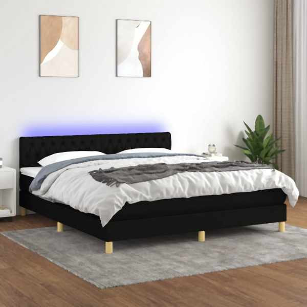 vidaXL Boxspringbett mit Matratze & LED Schwarz 180x200 cm Stoff, 3133975