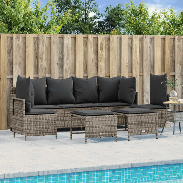 vidaXL 5-teilig Garten-Sofagarnitur mit Kissen Grau Poly Rattan, 3261547