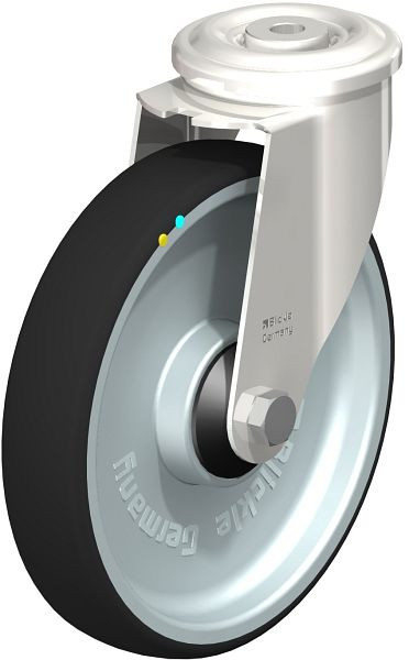 Blickle LEXR-PATH 200KD-ELS Edelstahl-Lenkrolle mit Rückenloch, Thermoplastisches Polyurethan, Grau, 853704