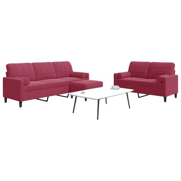 vidaXL 3-tlg. Sofagarnitur mit Kissen und Nackenrollen Weinrot Samt, 3278425