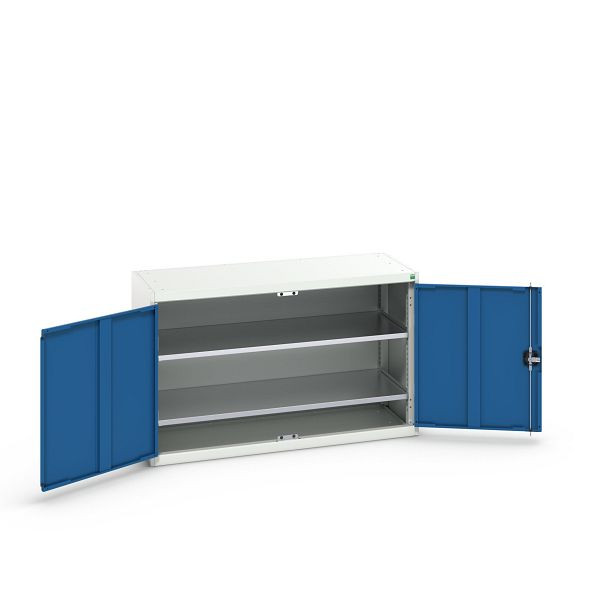 bott verso Flügeltürschrank, mit 2 Fachböden, BxTxH: 1300 x 550 x 800 mm, Lichtgrau / Enzianblau, 16926621.11