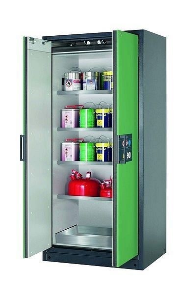 asecos Sicherheitsschrank Q-CLASSIC-90, Q90.195.090 in resedagrün RAL 6011 mit 4x Fachboden (Edelstahl), 30041-048-30050