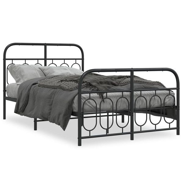 vidaXL Bettgestell mit Kopf- und Fußteil Metall Schwarz 120x200 cm, 377133