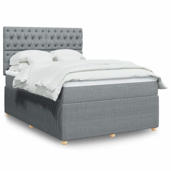 vidaXL Boxspringbett mit Matratze Hellgrau 140x190 cm Stoff, 3294358