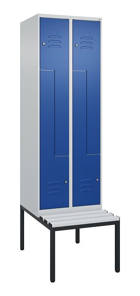 C+P Z-Spind Classic PLUS, mit untergebauter Sitzbank, 4 Abteile, 2120x600x815mm, 7035/5010, Zylinderschlösser, 0800537-204 S10048