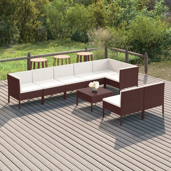 vidaXL 9-tlg. Garten-Lounge-Set mit Auflagen Poly Rattan Braun, 3094395