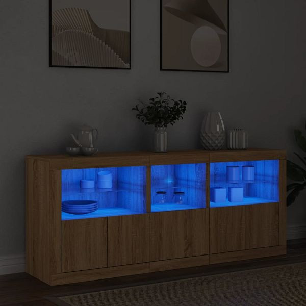 vidaXL Sideboard mit LED-Leuchten Sonoma-Eiche 162x37x67 cm, 3208997